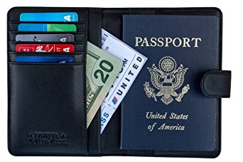 Leather Passport Wallet with RFID Blocking, Travel Document Organizer