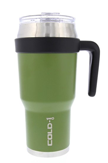 reduce COLD-1 Extra Large Vacuum Insulated Thermal Mug with Slender Base, 3-in-1 Lid & Ergonomic Handle, 40oz - Tasteless and Odorless Powder Coat (Green)