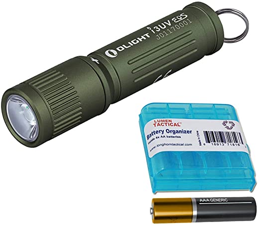 Olight I3UV EOS 395nm UV Ultraviolet Blacklight AAA Compact Keychain Light and LumenTac Battery Case