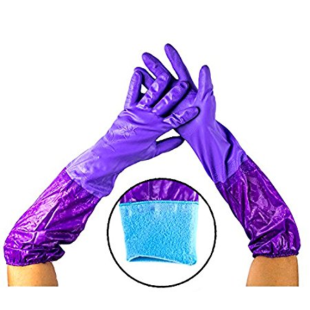 Warmtree Long Sleeve Rubber Latex Cleaning Gloves Kitchen Dishwashing Gloves,19.7 Inch, 1 Pairs, Purple