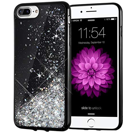 iPhone 7 Plus Case, Caka [Starry Night Series] Bling Flowing Floating Luxury Liquid Sparkle TPU Bumper Glitter Case for iPhone 6 Plus/6S Plus/7 Plus/8 Plus (5.5 inch) - (Silver)