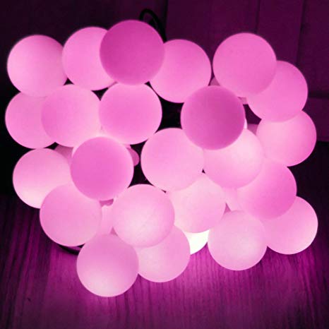 Solar Outdoor String Lights,WONFAST Waterproof 23ft/7M 50 LED Bulb White Ball Solar Globe Fairy Christmas Lights for Wedding Holiday Party Patios Lawn Garden Decoration (Pink)