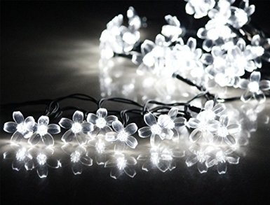 LTE 50 LED Solar Flower String Lights 23ft Outdoor Waterproof Blossom Decorative Lights Ideal For Home Gardens Lawn Patio Weddings Parties Holiday DecorationsDaylight White