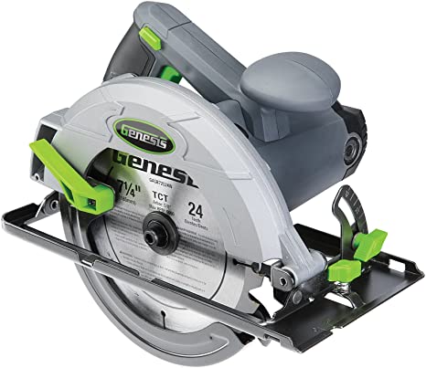 Genesis GCS130 13 Amp 7 1/4" Circular Saw with Metal Lower Guard, Spindle Lock, 24T Carbide Tipped Blade, Rip Guide, and Blade Wrench