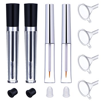 eBoot 8ml Empty Mascara Tube with Wand Eyelash Cream Container Bottle, 7ml Transparent Eyeliner Tube Vials Bottle with Rubber Inserts and Funnels Set for Castor Oil