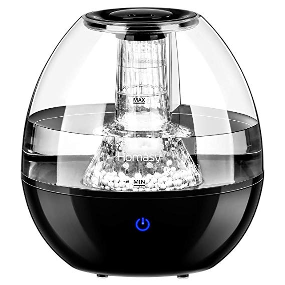 Homasy Ultrasonic Humidifier with Stone Filter, Cool Mist Humidifier with 3 Modes, Light On&Off, [Whisper Quiet] Easy to Refill and Clean Humidifiers for Nursery, Baby, Home