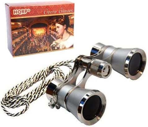 HQRP 3 x 25 Opera Glasses Binocular w/Crystal Clear Optic (CCO) Platinum Pearl with Silver Necklace Chain