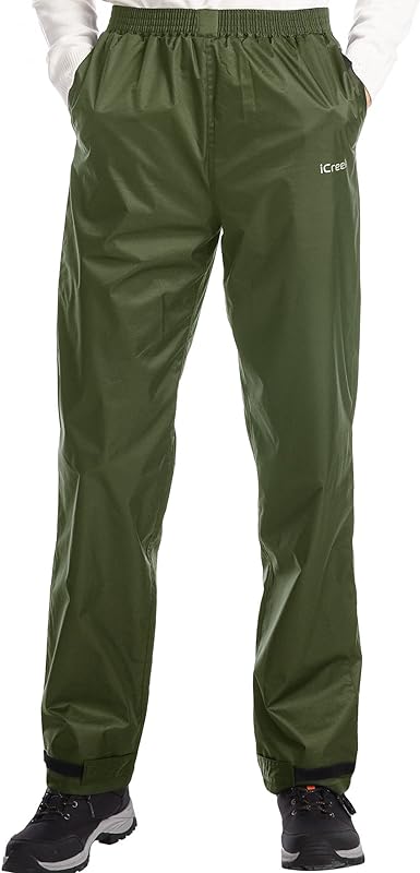 iCreek Men's Rain Pants Waterproof Over Pants Windproof Lightweight Hiking Pants Work Rain Outdoor for Golf, Fishing