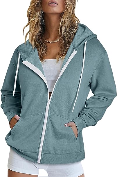 Dokotoo Women's Full Zip Up Hoodie Long Sleeve Hooded Sweatshirts Pockets Jacket Coat for Women