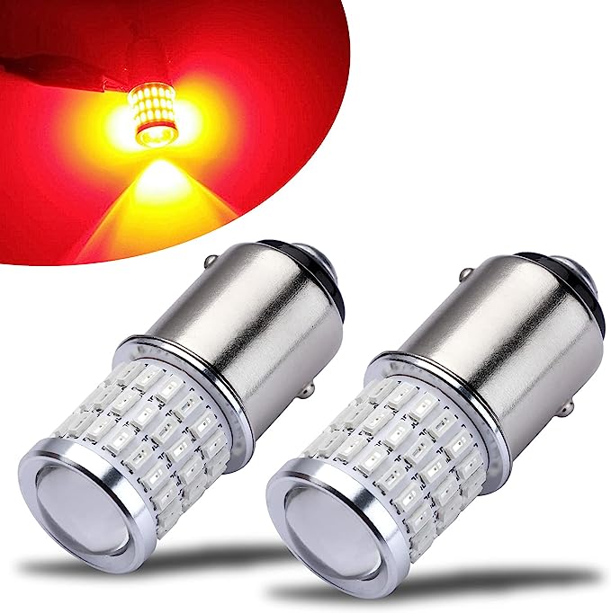 iBrightstar Newest 9-30V Super Bright Low Power 1157 2357 2057 7528 BAY15D LED Bulbs with Projector Replacement for Stop Tail Brake Lights, Brilliant Red