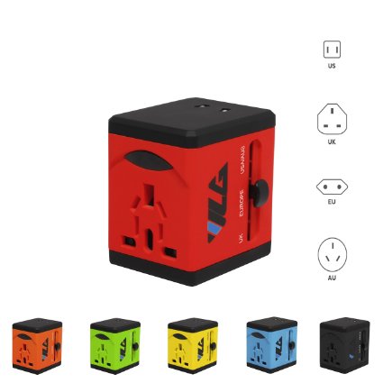 1 Rated Travel Adapter and Charger - USB Charging Ports - Super Fast Charging - All International Standard Cell PhoneDesktopLaptopTouch Screen TabletComputerGPS Chargers - Candy Red