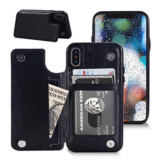 iPhone Xs Wallet Case, iPhone Xs iPhone X Case with Credit Card Holder, Shuyo Premium Leather Kickstand Durable Shockproof Protective Cover for iPhone X iPhone Xs 5.8 inch - Black
