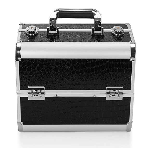 Hotrose Extra Large Space Storage Beauty Box Make up Nail Jewelry Cosmetic Vanity Case (Crocodile pattern, Black)