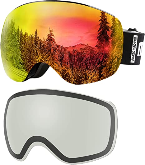 AKASO OTG Ski Goggles and Mag-Pro OTG Ski Goggles Replacement Lens bundle