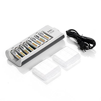 EBL 808 Ultra Slim 8 Bay AA AAA Battery Charger with 4pcs 2300mah AA   4pcs 800mah AAA Ni-MH Rechargeable Batteries