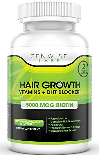 Hair Growth Vitamins Supplement - 5000mcg of Biotin and DHT Blocker for Hair Loss and Baldness - Contains Vitamins That Stimulate Hair Growth and Shine for Men and Women - 120 Pills for 2 Month Supply