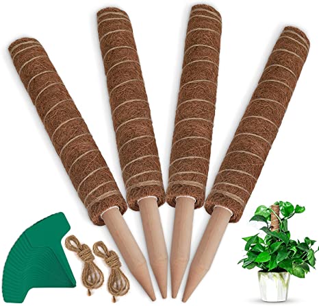 KOTTY Moss Poles for Climbing Plants, 48.7 Inch Coir Totem Pole -4 PCS Plant Support Poles with 20 Pcs Plant Labels and 65 Feet Garden Ties for Climbing Indoor Plants Plant Support Extension