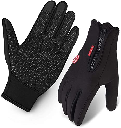 Cycling Gloves, Waterproof Touchscreen in Winter Outdoor Bike Gloves Adjustable Size- Black