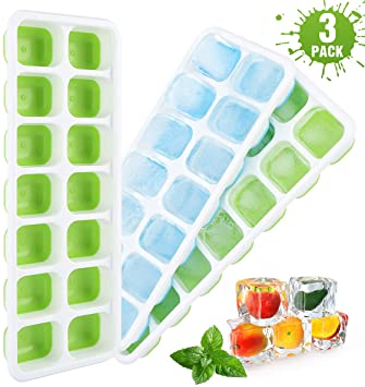 Aitsite Ice Cube Trays 3 Pack Easy-Release and Flexible 14-Ice Trays with Spill-Resistant Removable Lid,LFGB Certified and BPA free Flexable Durable Stackable and Dishwasher Safe