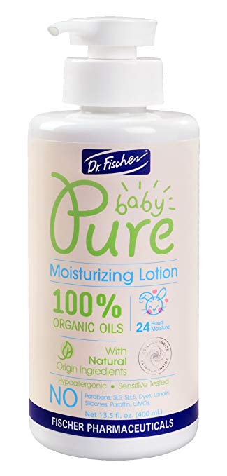 Pure Baby Moisturizing Lotion by Dr. Fischer with 100% Organic Oils & 97% Natural Origin Ingredients for Sensitive Skin Care of Newborns Toddlers and Adults (13.5 Oz)
