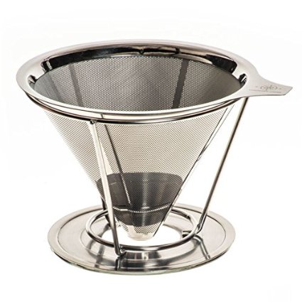 Pour Over Coffee Filter by Longitude Coffee - Permanent Reusable and Eco-Friendly Stainless Steel Coffee Maker Dripper (Brews 1-4 Cups)