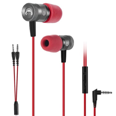 In-Ear Earbud Headphones,Hammering Gaming Earphones Noise Isolating Stereo Bass with Mic for iPhone, iPad, iPod, Samsung, Nokia Smartphones, Tablets, MP3/MP4 Players and More(Red)