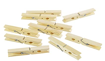 Home-X Natural Wooden Clothespins, 4” Long Clothesline Laundry Clips, Set of 50