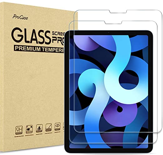 【2 Pack】 ProCase New iPad Air 4 Screen Protector 10.9 2020, Tempered Glass Screen Film Guard for iPad Air 4th Generation 2020 Release 10.9 inch -Clear