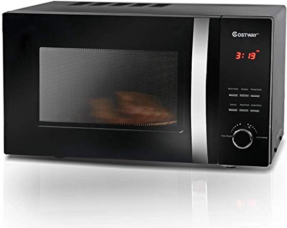 COSTWAY 23L Digital Microwave Oven, 800 W Family Sized, 5 Power Settings Microwave with Defrost Function, Digital Display & Reminder, Glass Window, Black Cold Rolled Steel Sprayed Shell