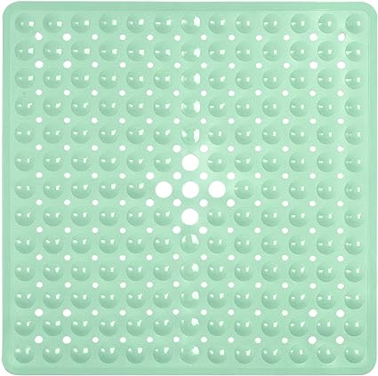 YINENN Shower Mat Square Bathroom Mats 21 x 21 inches with Suction Cups and Drain Holes, Non Slip and Washable for Showers (Light Green)
