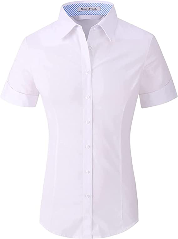 Deer Lady Womens Short Sleeve Basic Button Down Shirt Stretch Work Dress Shirt