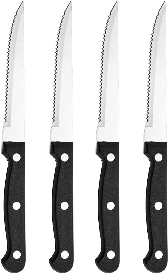 Farberware 5082881 4-Piece Stamped Triple Rivet High Carbon Stainless Steel Steak Knife Set, Black