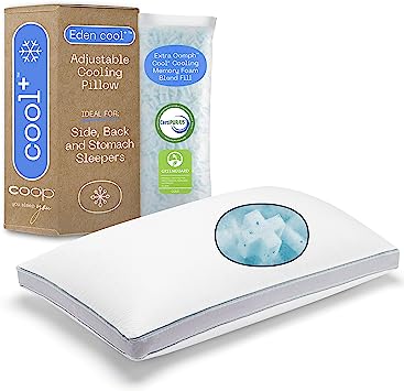 Coop Home Goods Eden Cool  Pillow, Queen Size Plus Shaped Memory Foam Pillows with Cooling Gel, Back, Stomach or Side Sleeper Pillow, Adjustable Neck Support for Sleeping, CertiPUR-US/GREENGUARD Gold