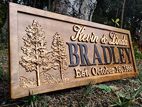 Rustic Wedding Signs Wood Wall Art Personalized Couples Gift Ideas Family Last Name Custom Name Sign Lakehouse Hunting Lodge Home Decor Tree Carved Wooden Cabin 5 Year Anniversary Gift