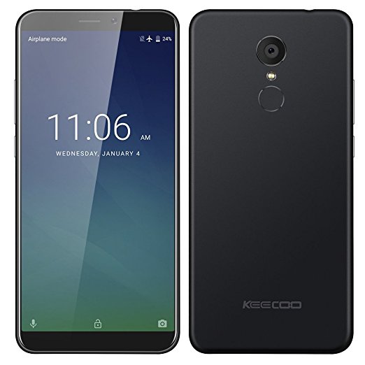 KEECOO P11 4G Smartphone Unlocked with 5.7 Inch HD IPS Screen(18:9), Android 7.0, 2GB RAM 16GB ROM, Quad Core MTK6737, Dual SIM, Camera 8MP 5MP, 3050mAh, Fingerprint Mobile Phones (Black)