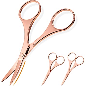 3 Pack Curved Nail Scissors Stainless Steel Cuticle Trimmer Manicure Scissors for Eyebrow Grooming Mustache Beard Trimming Nail and Dry Skin Care, Rose Gold