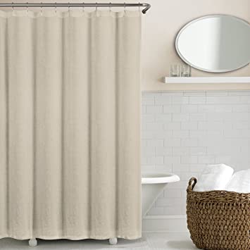 Echelon Home Washed Belgian Linen Shower Curtain, Stone