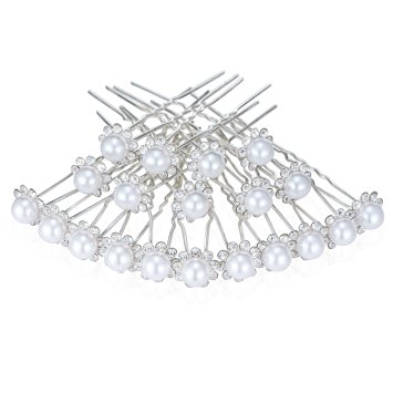 Pearls and Crystal Flower Wedding Bridal Hair Pins Clips Bridesmaid Jewelry for women (20 Pcs)