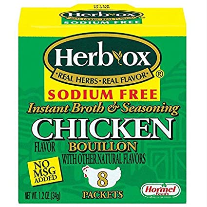 Herb-Ox Bouillon Packets Chicken Instant Broth & Seasoning Sodium Free 8 Count 1.2 oz Box (Gluten Free)