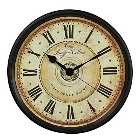 Wall Clock, JUSTUP 12 inch Black Wall Clock European Style Retro Vintage Clock Non - Ticking Whisper Quiet Battery Operated with HD Glass Easy to Read for Indoor decor (Black 12')