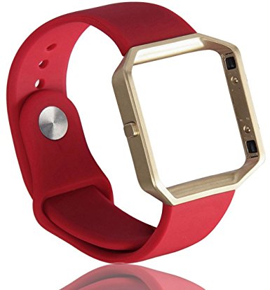 Fitbit Blaze Band, Silicone Classic Bracelet Replacement Wristband strap with frame for Fitbit Blaze Smart Fitness Watch (Silicone Red Band Rose Gold Frame, Small (5.3''-6.7''))