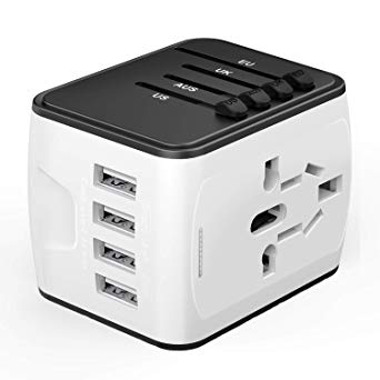 Universal Travel Adapter, International Power Adapter 4 USB,European Adapter UK,US,AU,CA,India 150  Countries,All in One Travel Plug Adapter Europe (White)