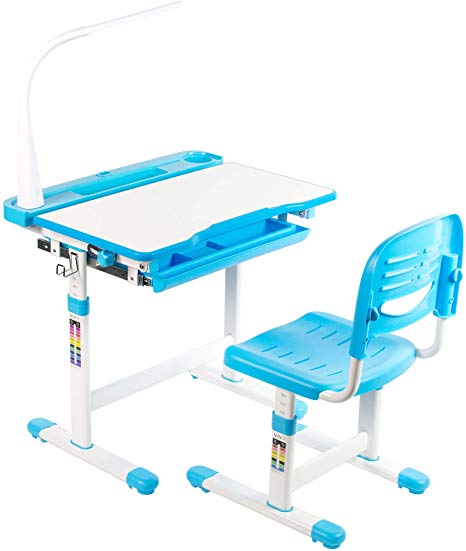 VIVO Blue Height Adjustable Children’s Desk and Chair | Kids Interactive Workstation with LED Lamp (DESK-V303B)