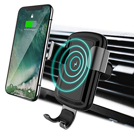 Licheers Wireless Car Charger Phone Mount, Gravity Car Wireless Charger Phone Holder Compatible with iPhone X/8/8 Plus Samsung S8/S8 Plus/S7/S7 (Black)