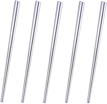 Dtdepth Stainless Steel Chopsticks - 5 Pairs Silver Reusable Dishwasher Safe Chopsticks, Lightweight, 304 Stainless Steel, Easy to Use