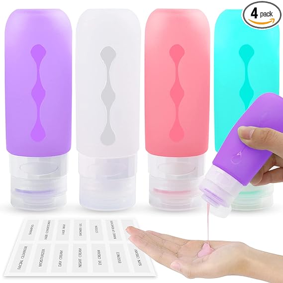 CINRA Travel Bottles for Toiletries, 4Pcs Travel Size Containers Tsa Approved Travel Size Bottles Containers Leak Proof Travel Tubs BPA Free Travel Accessories for Cosmetic Shampoo and Lotion Soap