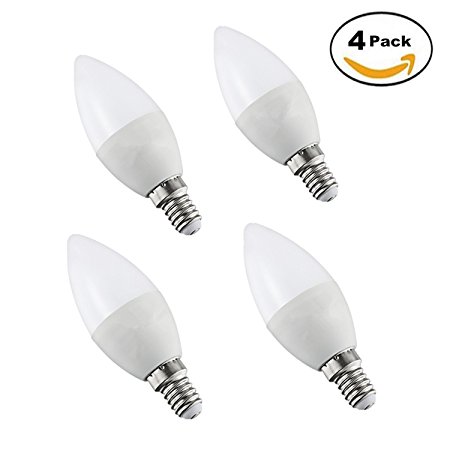 AED Lighting LED Candle Light Bulb 6W 2700K Warm White 470 Lumens E12 Candelabra Base Lamp, C37 Torpedo, 200° Beam Angle 60W incandescent Replacement, Not dimmable, Pack of 4