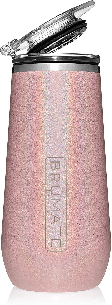 BrüMate 12oz Insulated Champagne Flute With Flip-Top Lid - Made With Vacuum Insulated Stainless Steel (Glitter Blush)