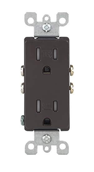 Leviton T5325 15 Amp 125 Volt, Tamper Resistant, Decora Duplex Receptacle, Straight Blade, Grounding, Brown