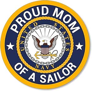 Round Proud Mom of A Sailor Sticker (Navy Naval Vinyl Decal United States Logo for Car, Truck, Laptop (3 inch) USN Licensed